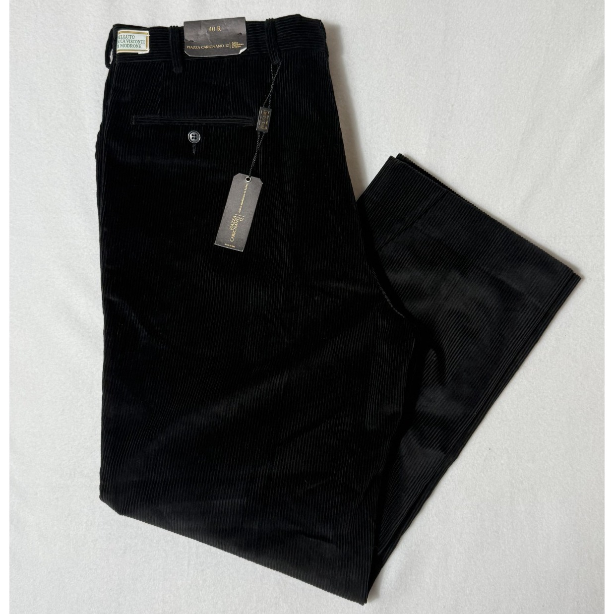 Piazza Carignano 12 Men's Corduroy Cord Black Cotton Pants Casual 40 R X 30l New